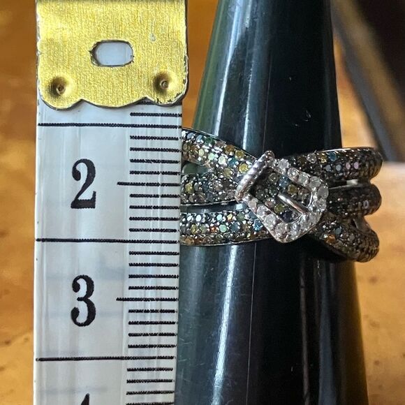 Natural Diamond Sterling Silver Buckle Ring Size 7 - Picture 7 of 9